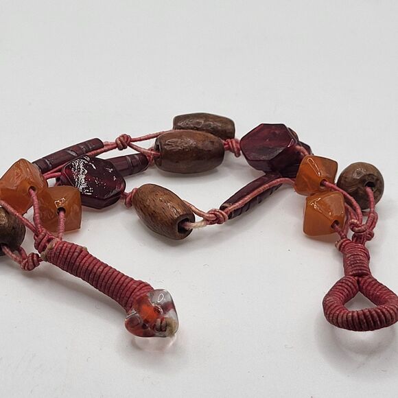 Multi-strand Carnelian Wood Beaded Bracelet Anklet Red cord 9in - Picture 6 of 6
